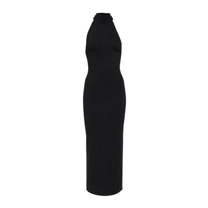 KHAITE Womens Suzanne High Neck Sleeveless Knit Midi Dress Black Small RRP 1850
