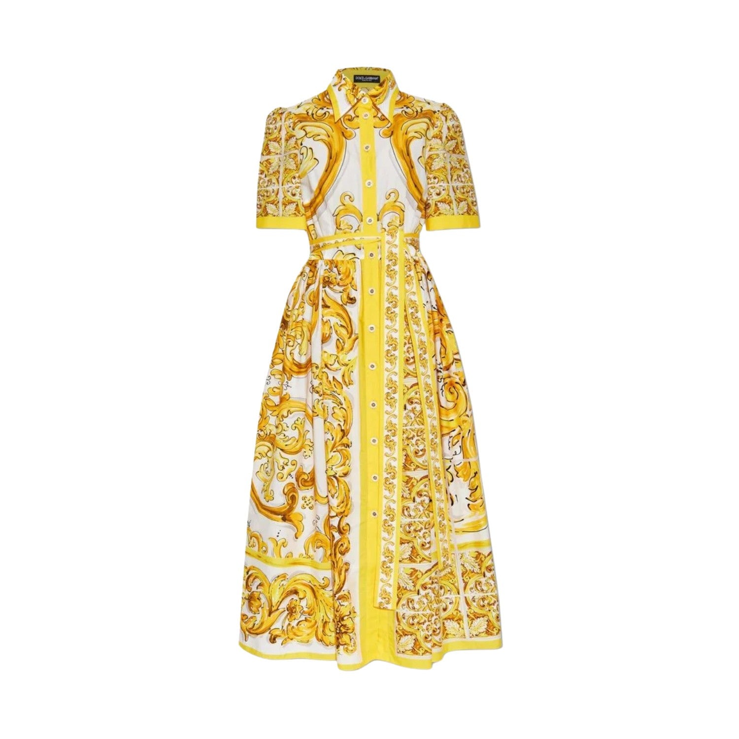 DOLCE & GABBANA Womens Dress Midi Short Sleeve Maiolica Yellow Size 40 RRP 2150