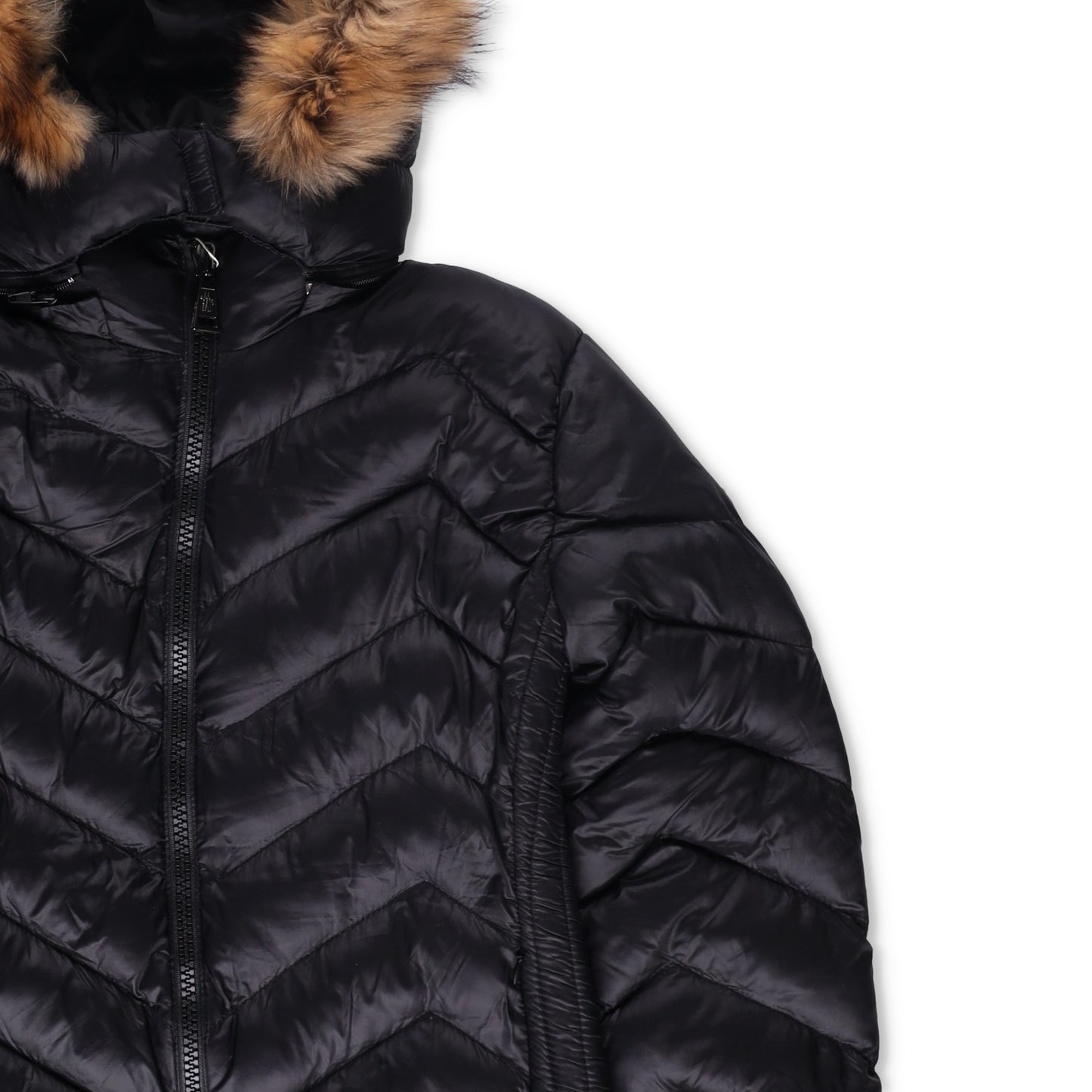 MONCLER Womens Makaluu Fur Hood Lined Jacket Nylon Size Large Black RRP1500 — View 3