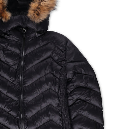 MONCLER Womens Makaluu Fur Hood Lined Jacket Nylon Size Large Black RRP1500 — View 3