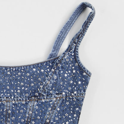 ALESSANDRA RICH Womens Vest Square Neck Sleeveless Hotfix Denim Blue 40 RRP715 — View 3