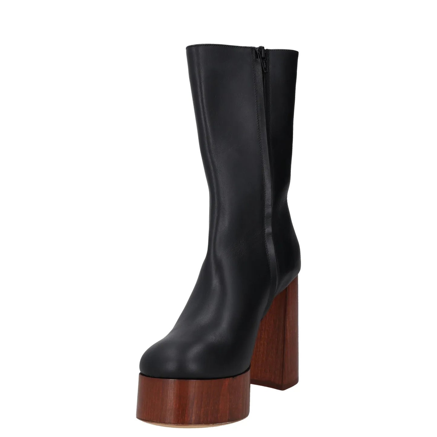 GIABORGHINI Women Platform Boot Black Leather Slip On High Brown Heel UK7 RRP500 — View 3