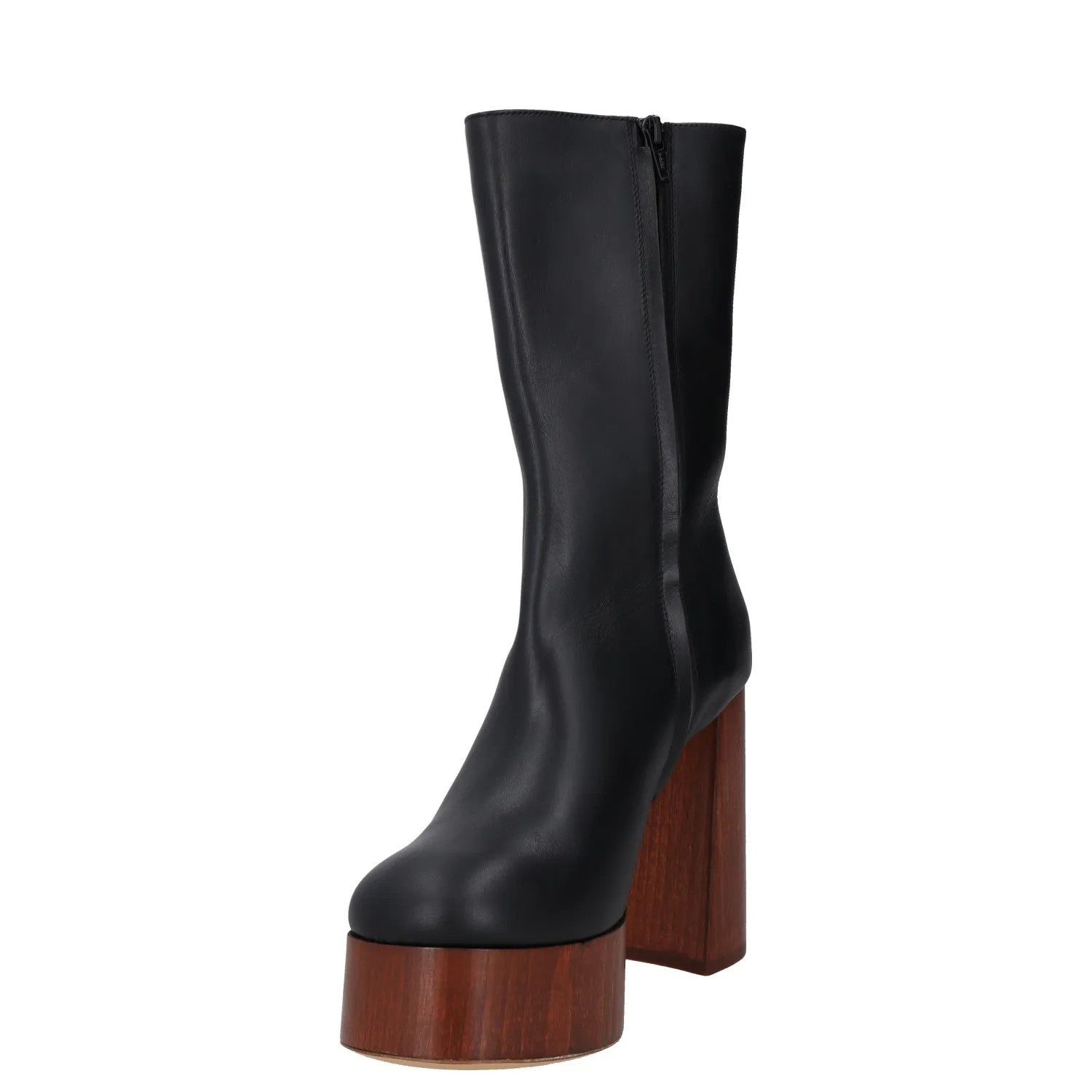GIABORGHINI Women Platform Boot Black Leather Slip On High Brown Heel UK7 RRP500 — View 3