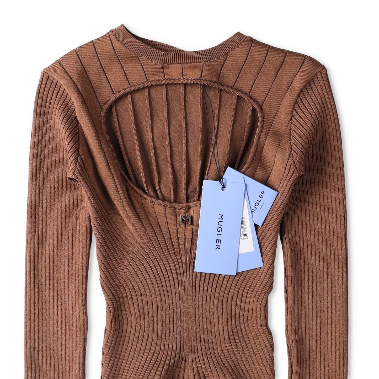 MUGLER Womens Top T-Shirt Low Neck Cropped Long Sleeve Brown Size S RRP 60 — View 8