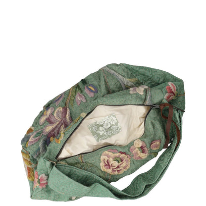 BY WALID Womens Shoulder Bag Green Silk Floral Embroidery Zipper Size L RRP 450 — View 3