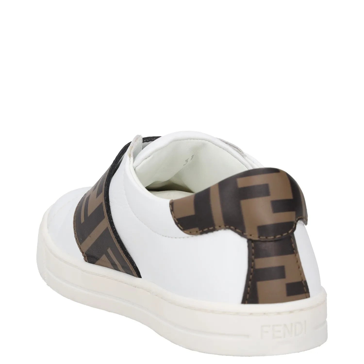 FENDI Boys Trainer White Leather Low Top Lace Up Beige Logo UK 12.5 RRP 175 — View 5