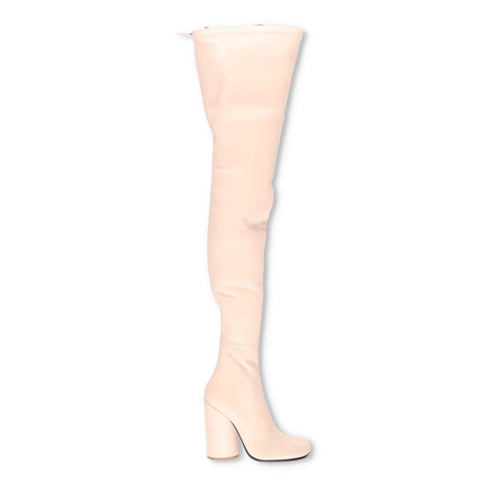 BURBERRY Womens Thigh High Boots Ivory Leather Zip Closure UK 5 RRP 1750