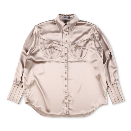 SINEAD O'DWYER Womens Classic Satin Viscose Caramel Blouse Metallic 8 RRP 805