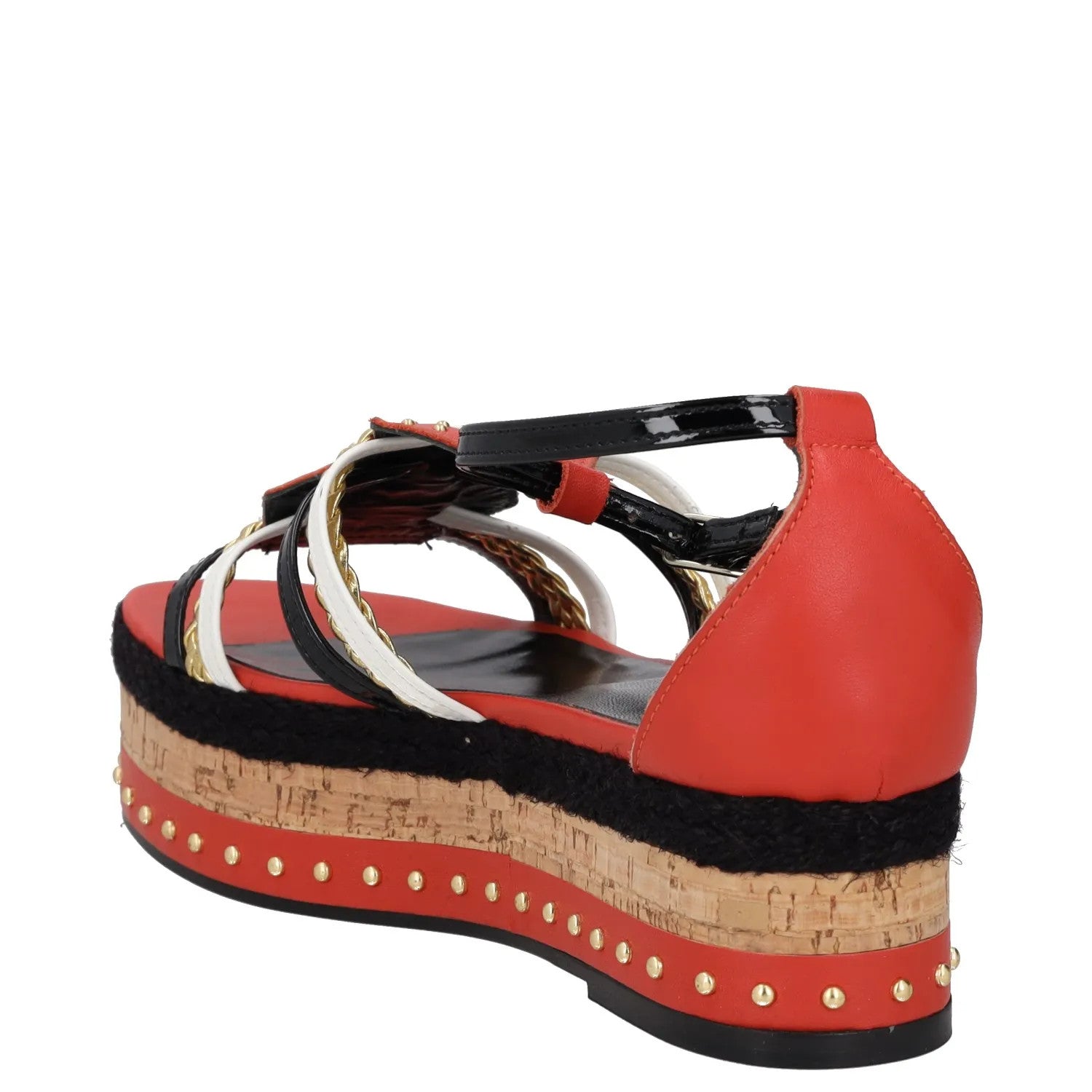 JUST CAVALLI Womens Strappy Sandals Black Red Beige Leather Wedge UK 7 RRP 200 — View 5