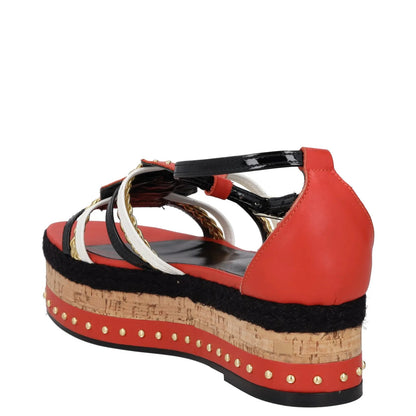 JUST CAVALLI Womens Strappy Sandals Black Red Beige Leather Wedge UK 7 RRP 200 — View 5