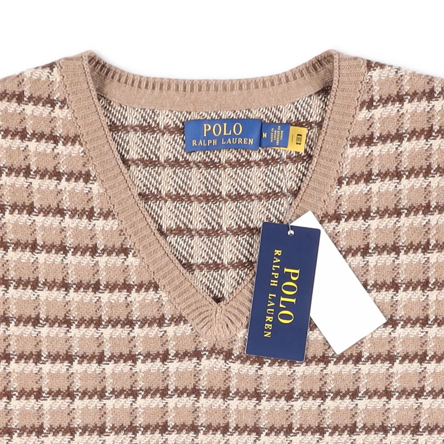 POLO Mens Knit Vest Beige Brown Check Pattern V-Neck Sleeveless Size M RRP 145 — View 7
