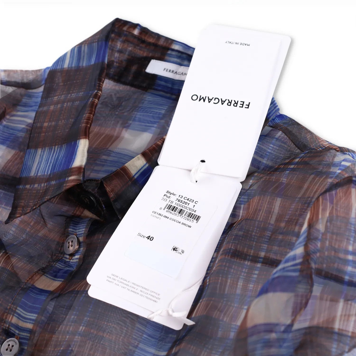SALVATORE FERRAGAMO Women Sheer Shirt Long Sleeve Check Button Brown 40 RRP1150 — View 7