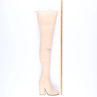 BURBERRY Womens Thigh High Boots Ivory Leather Zip Closure UK 5 RRP 1750 — View 4