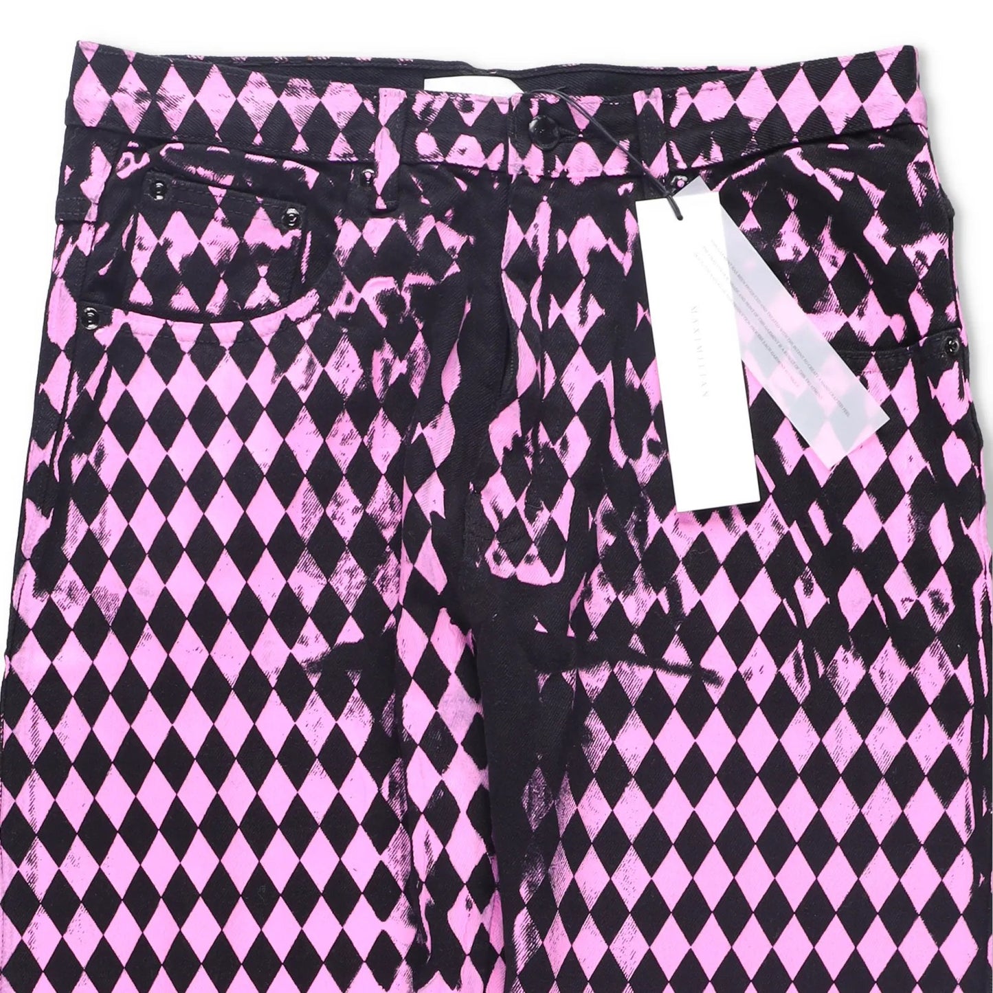 MAXIMILIAN Mens Trousers Diamond Pattern Pink Black Buttoned Size M RRP 300 — View 6