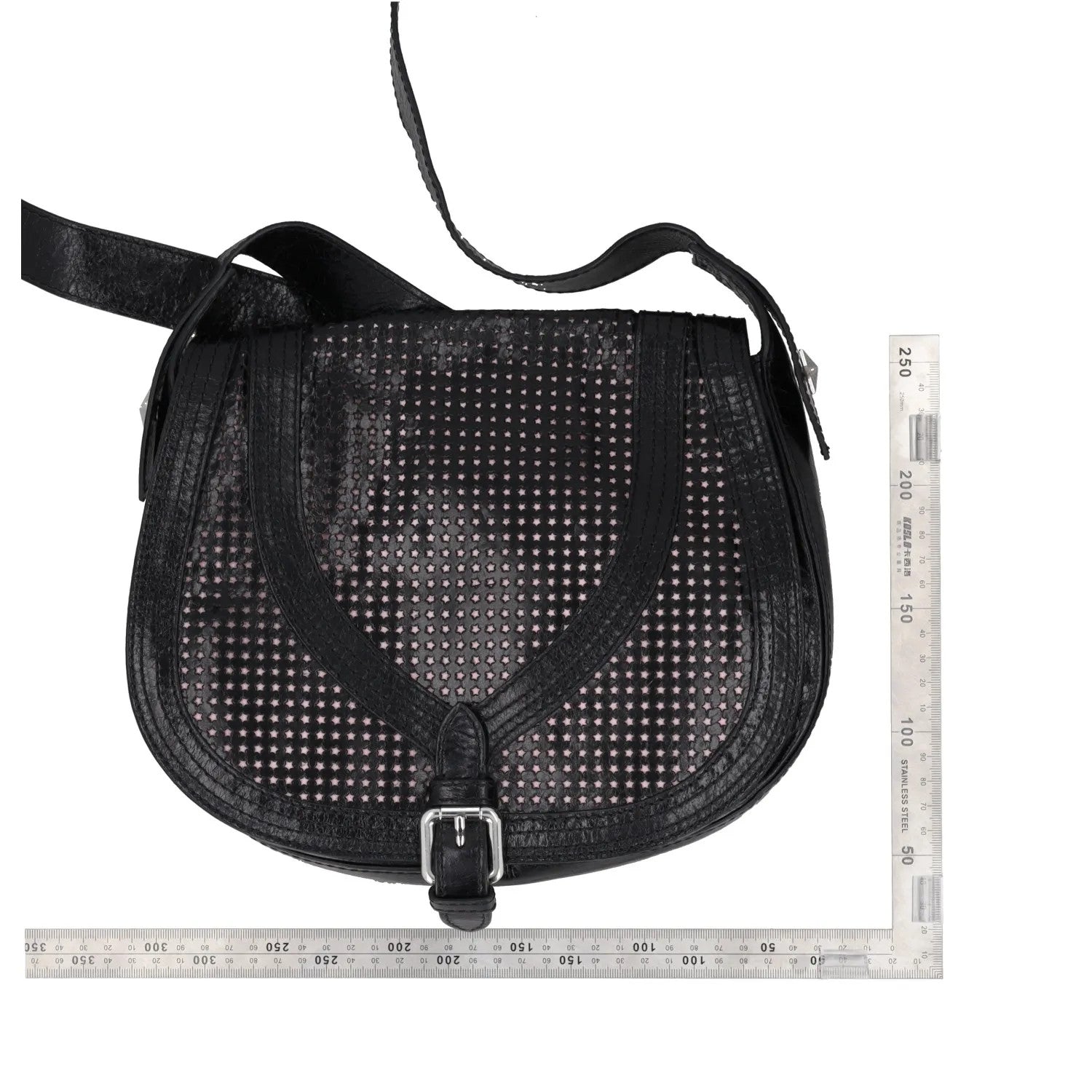 JUST CAVALLI Womens Saddle Handbag Black Leather Silver Buckle Closure M RRP 300 — View 10