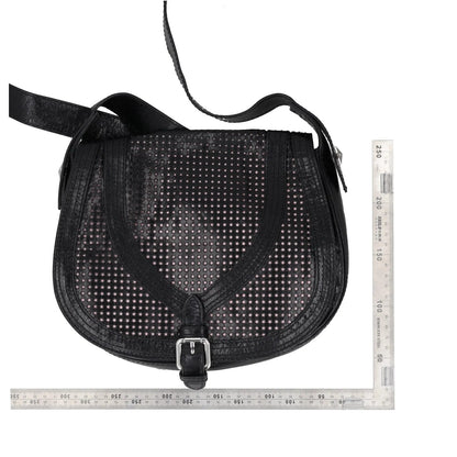 JUST CAVALLI Womens Saddle Handbag Black Leather Silver Buckle Closure M RRP 300 — View 10