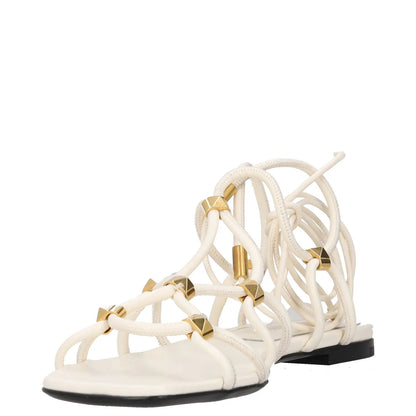 VALENTINO Womens Slingback Sandals White Leather Gold Accents UK 3 RRP 950 — View 3