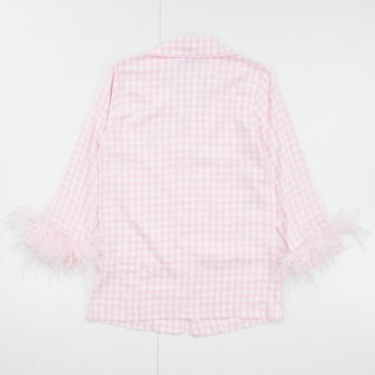 SLEEPER Womens Pink Check Viscose Pyjama Set Button Long Sleeve XS RRP 330 — View 4