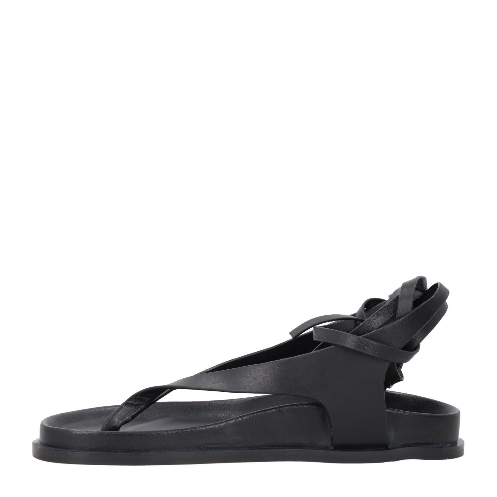 AEMERY Womens Shel Flat Thong Sandal Leather Black Ankle Tie Comfort UK 4 RRP157 — View 4