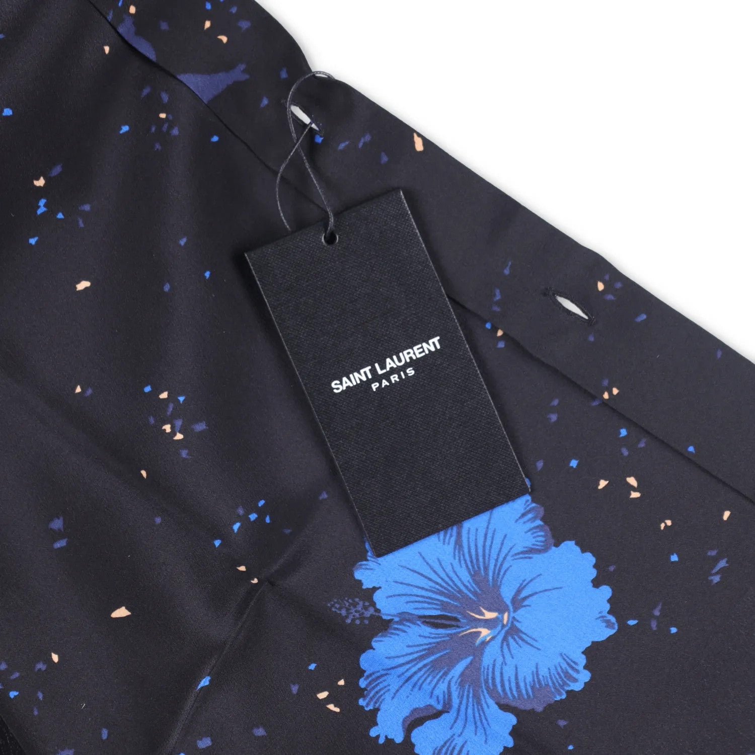 SAINT LAURENT Mens Shirt Silk Print Button-Up Black Short Sleeve Size 38 RRP 950 — View 8