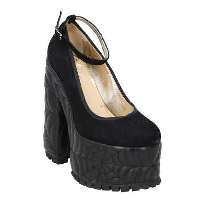 CHARLOTTE OLYMPIA Womens Malice Platform 155 Sandals Black Suede/Lhtr UK4 RRP995 — View 2