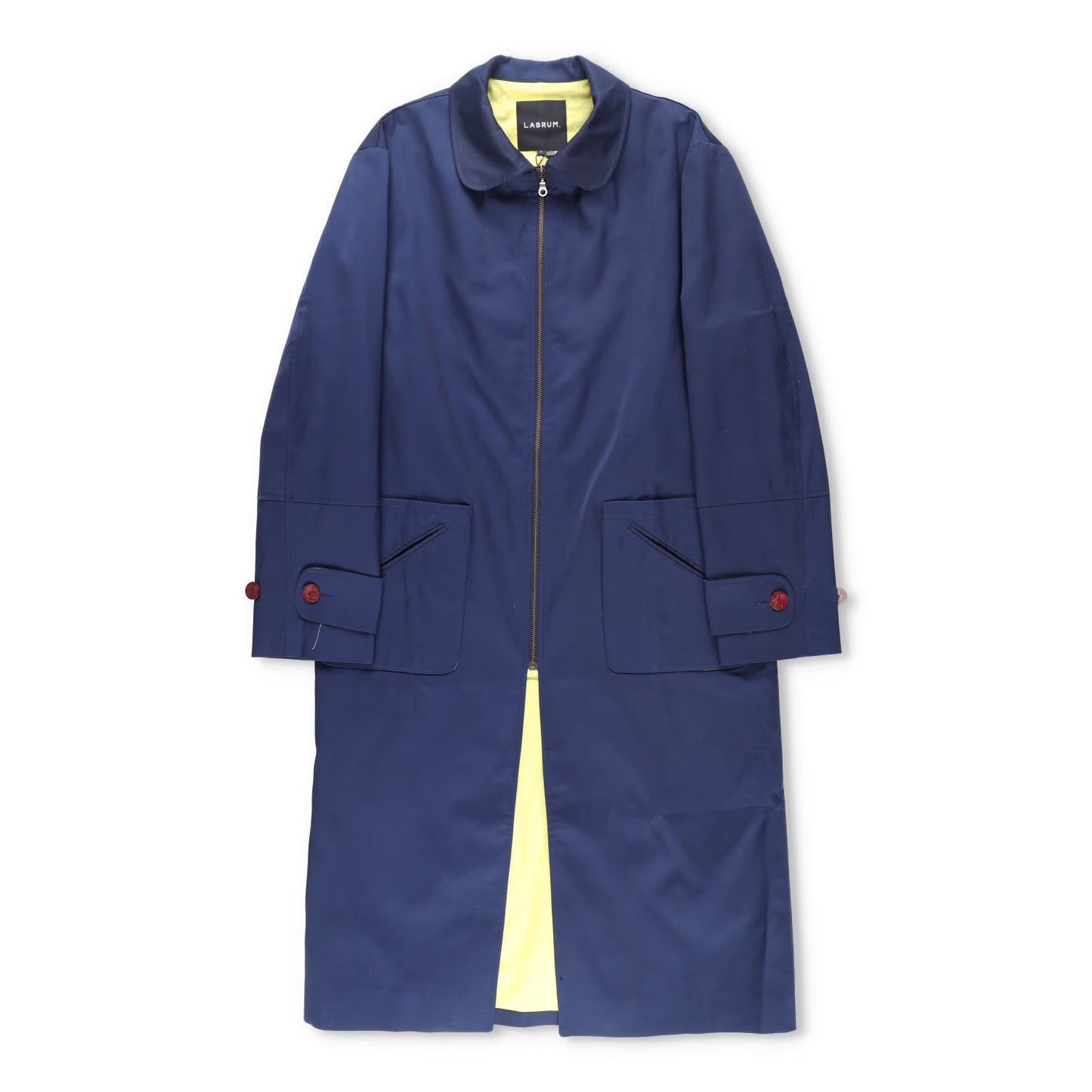 LABRUM Mens Overcoat Blue Zip Closure Button Accents Long Size S RRP 765