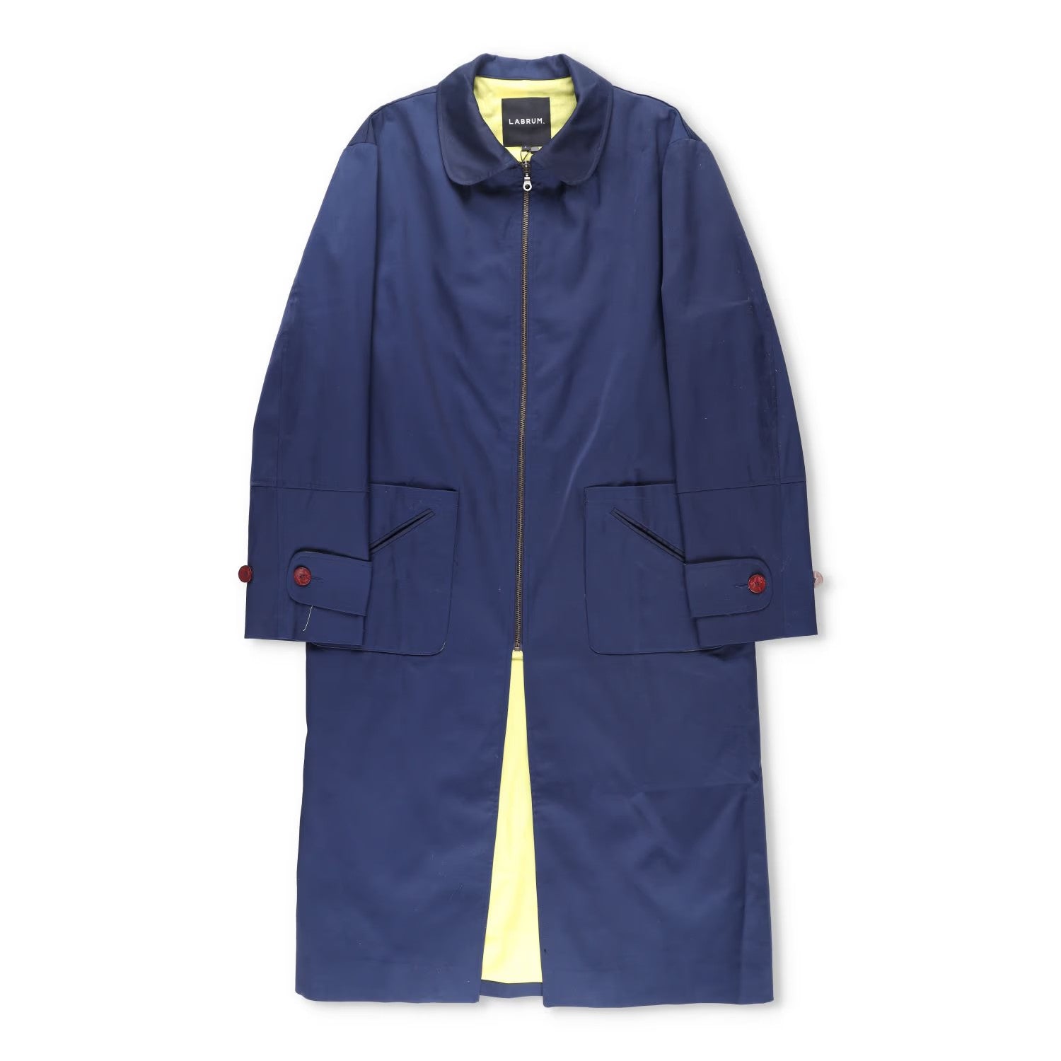 LABRUM Mens Overcoat Blue Zip Closure Button Accents Long Size S RRP 765