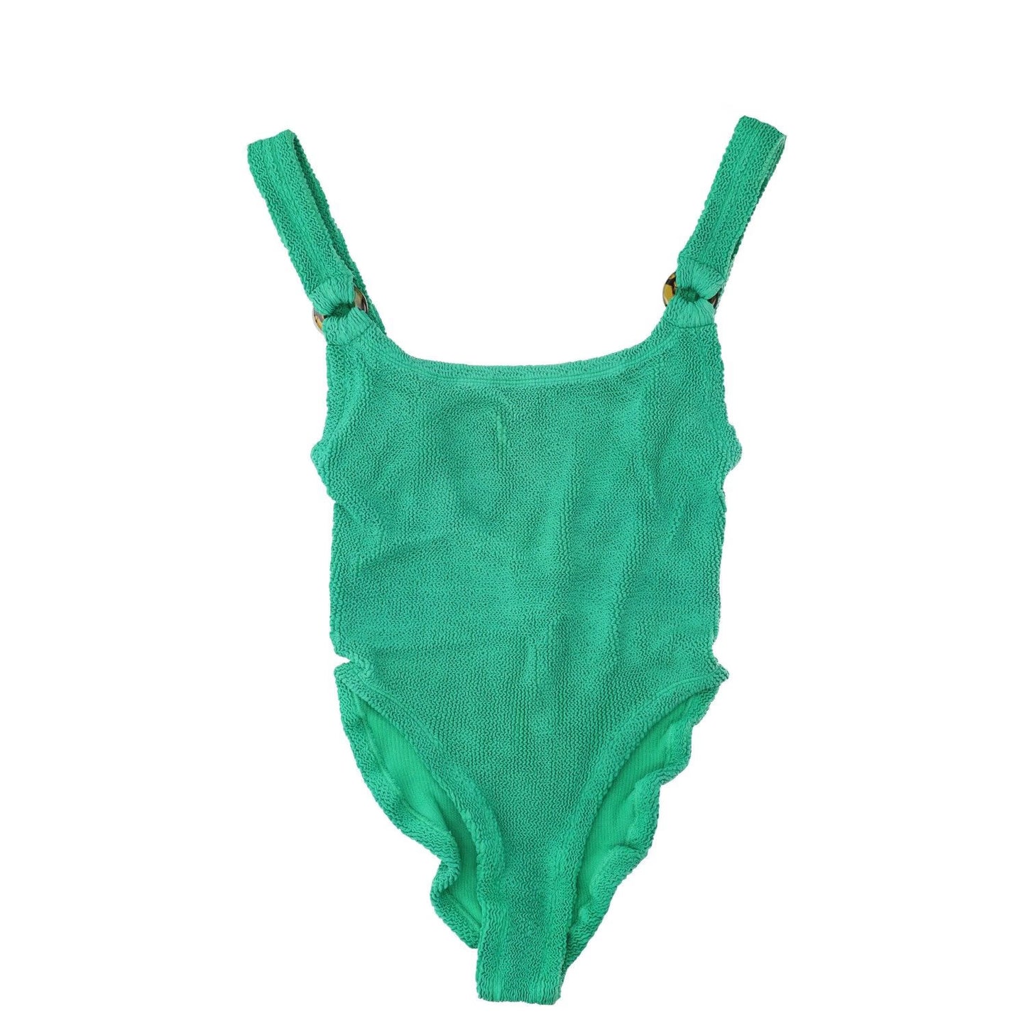HUNZA G Womens Domino Swimdress Emerald Green Crinkle One Piece One Size RRP 150 — View 2