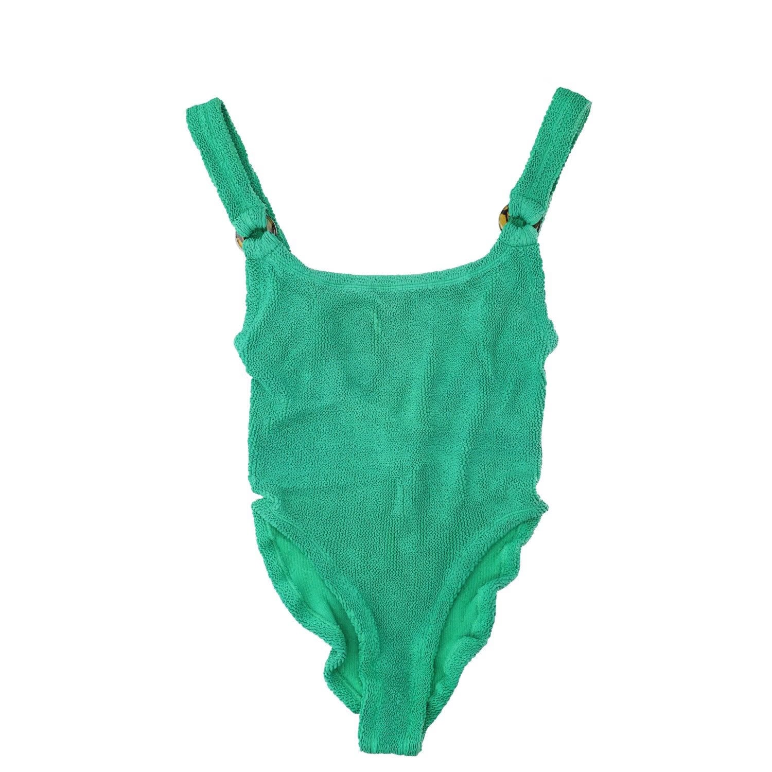 HUNZA G Womens Domino Swimdress Emerald Green Crinkle One Piece One Size RRP 150 — View 2