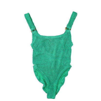 HUNZA G Womens Domino Swimdress Emerald Green Crinkle One Piece One Size RRP 150 — View 2