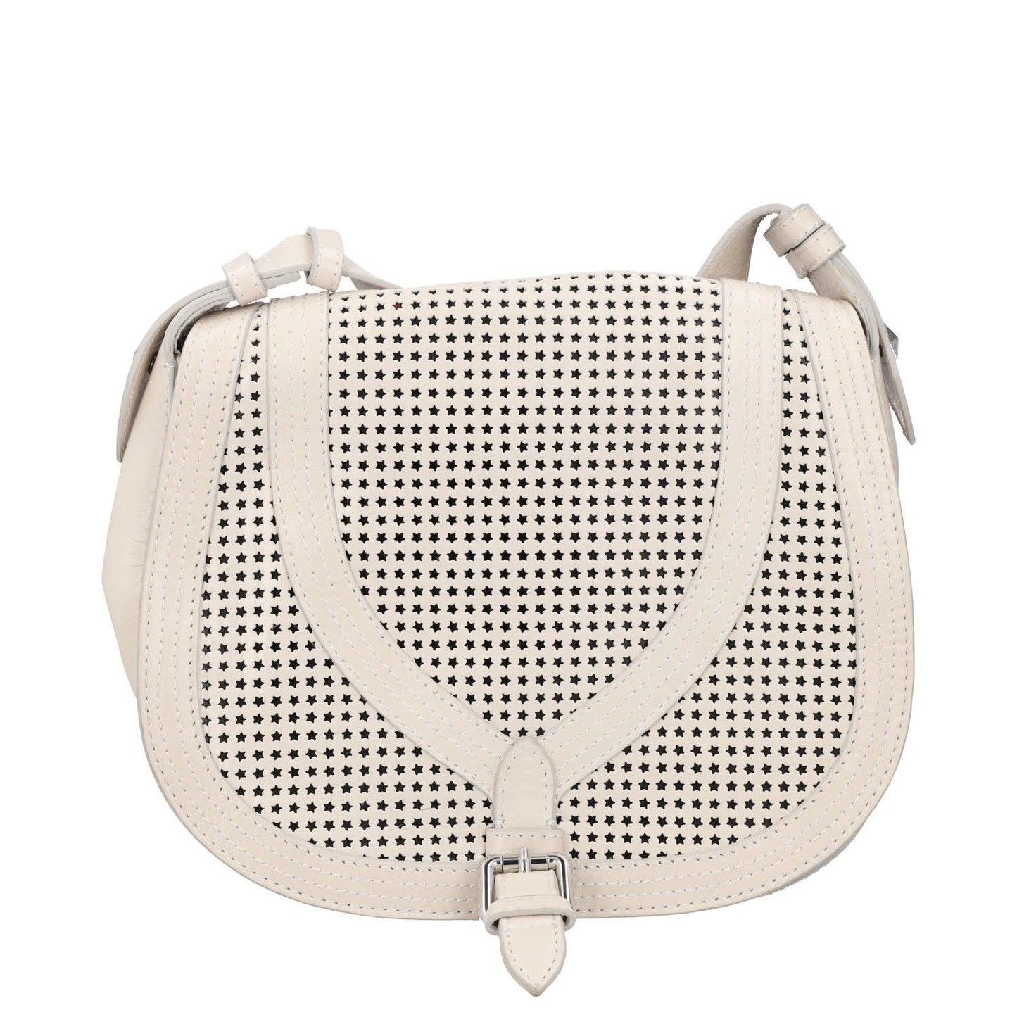 JUST CAVALLI Womens Saddle Handbag Beige Buckle Closure Matte Leather S RRP 300