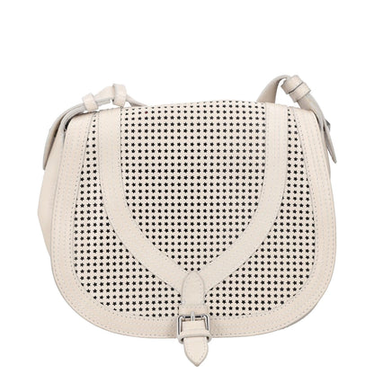 JUST CAVALLI Womens Saddle Handbag Beige Buckle Closure Matte Leather S RRP 300