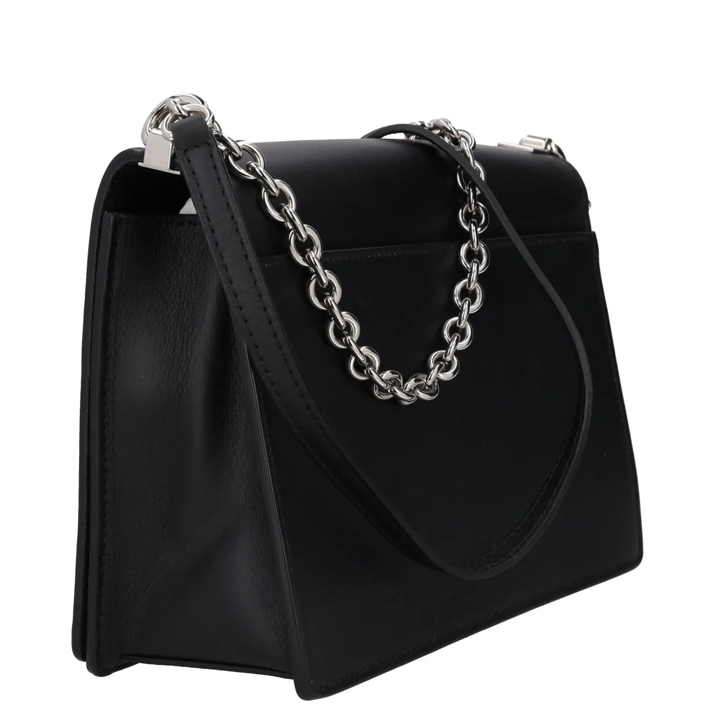 FURLA Womens Shoulder Handbag Black Leather Chain Strap Silver Hardware M RRP250 — View 3