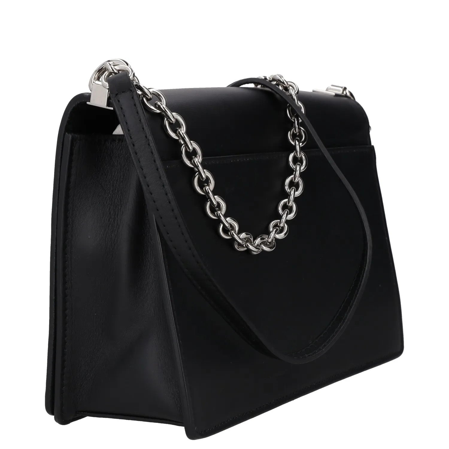 FURLA Womens Shoulder Handbag Black Leather Chain Strap Silver Hardware M RRP250 — View 3