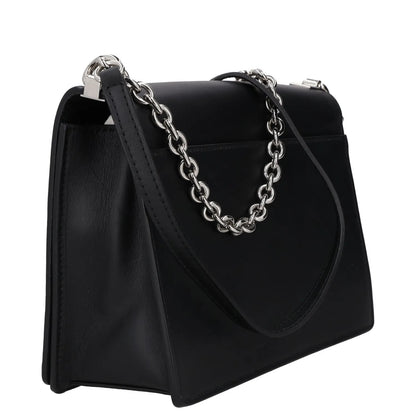 FURLA Womens Shoulder Handbag Black Leather Chain Strap Silver Hardware M RRP250 — View 3