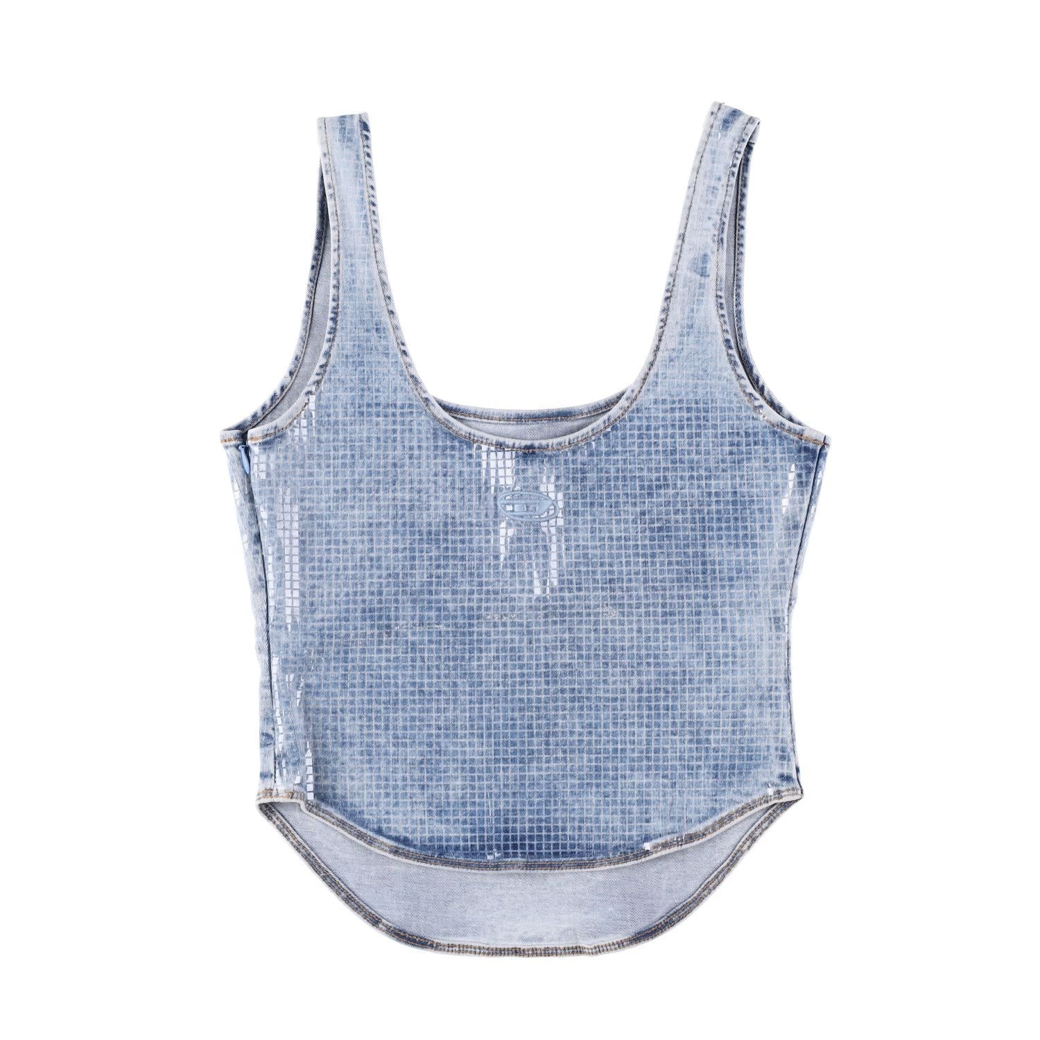 DIESEL Womens De-Shi-S Coated Denim Tank Top Blue Scoop Neck Size S RRP 280