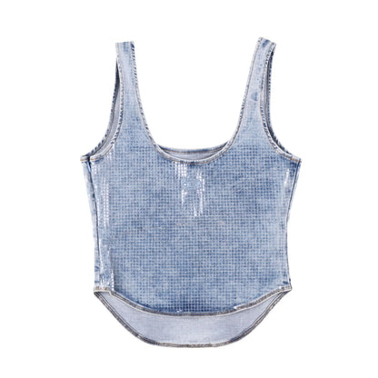 DIESEL Womens De-Shi-S Coated Denim Tank Top Blue Scoop Neck Size S RRP 280