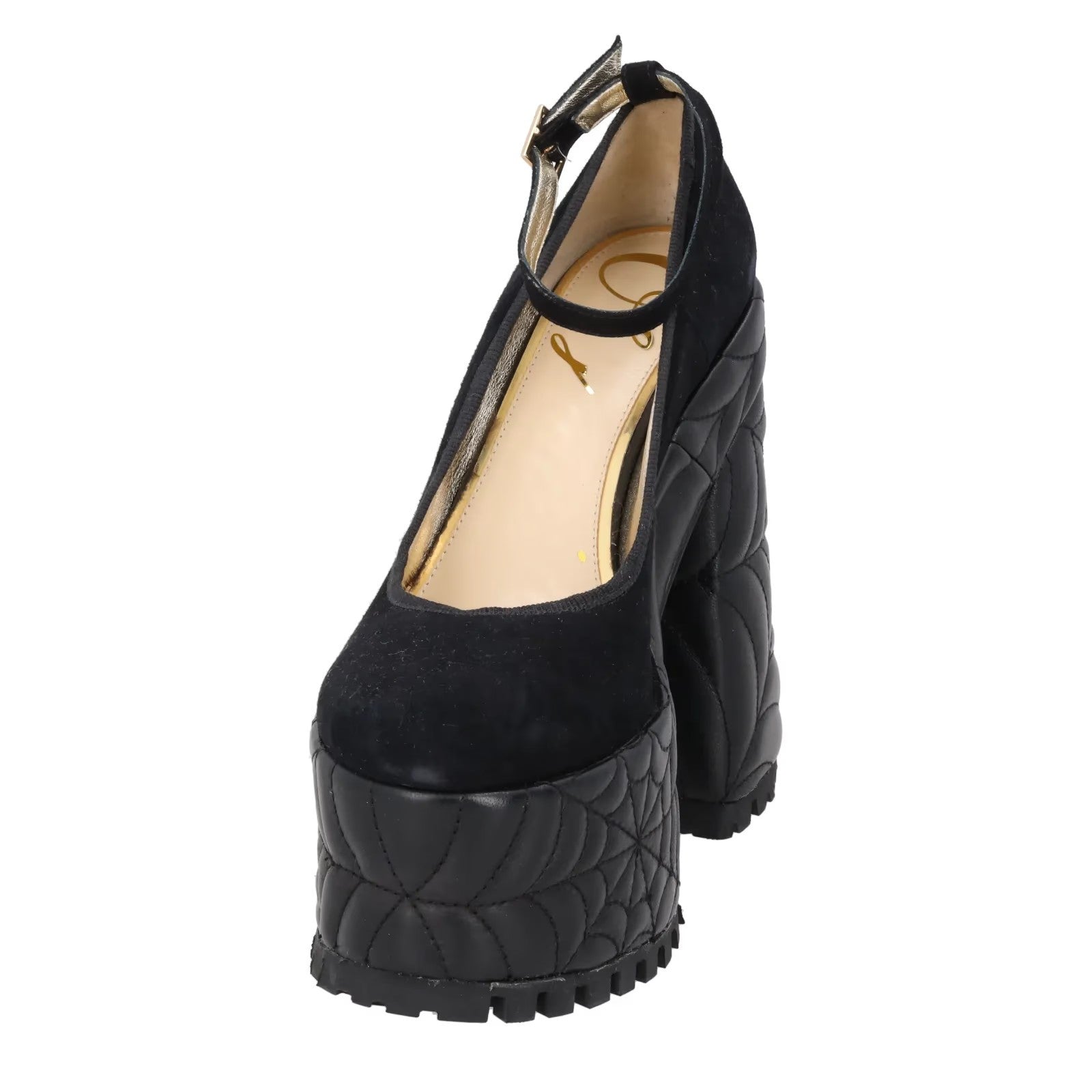 CHARLOTTE OLYMPIA Womens Malice Platform 155 Sandals Black Suede/Lhtr UK4 RRP995 — View 3