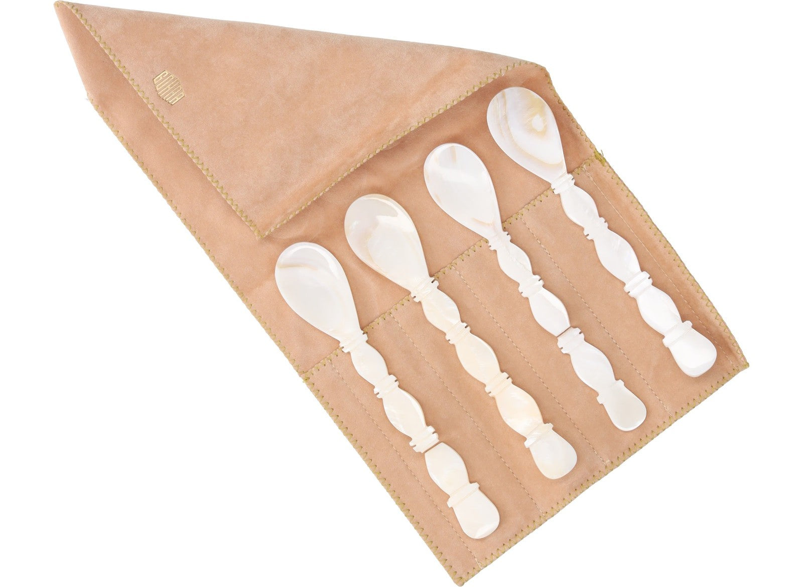 Gohar World Mother Of Peal Set Of 4 Column Spoon Glossy Finish White OS RRP 291