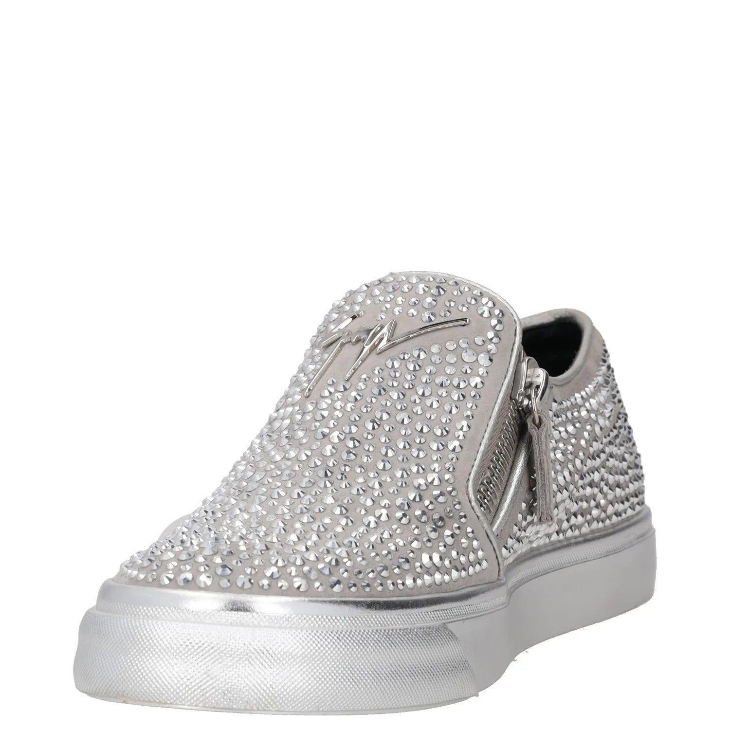GIUSEPPE ZANOTTI Womens Trainers Silver Leather Embellished Low Top UK 3 RRP 400 — View 3