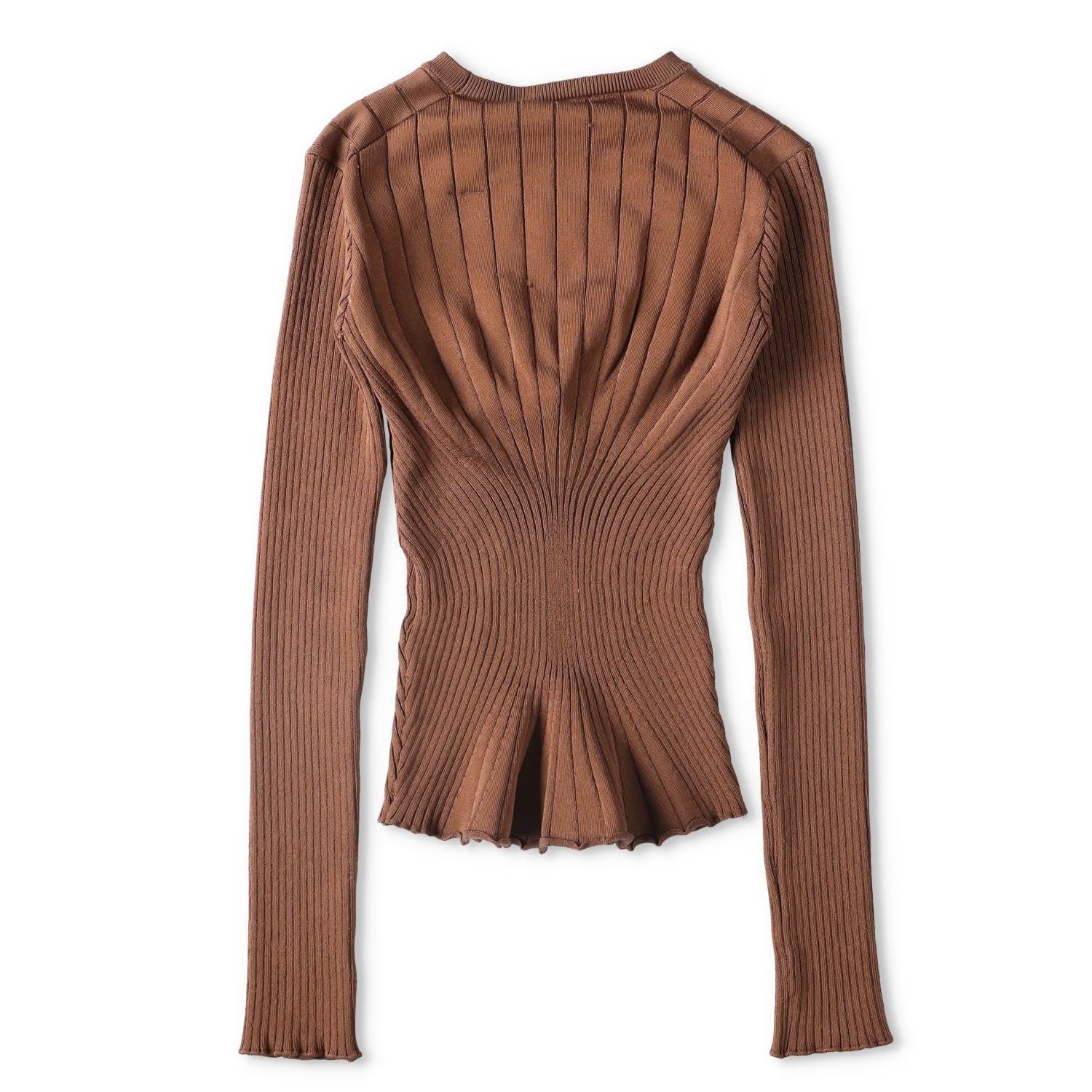 MUGLER Womens Top T-Shirt Low Neck Cropped Long Sleeve Brown Size S RRP 60 — View 9