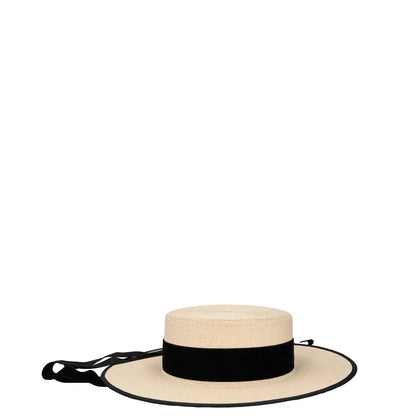 ELIURPI Womens Hat Beige Straw Boater Hat Black Strap Summer Size M RRP 300 — View 3