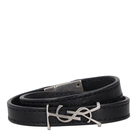 SAINT LAURENT Womens Bracelet Black Leather Silver YSL Buckle Size S RRP 255