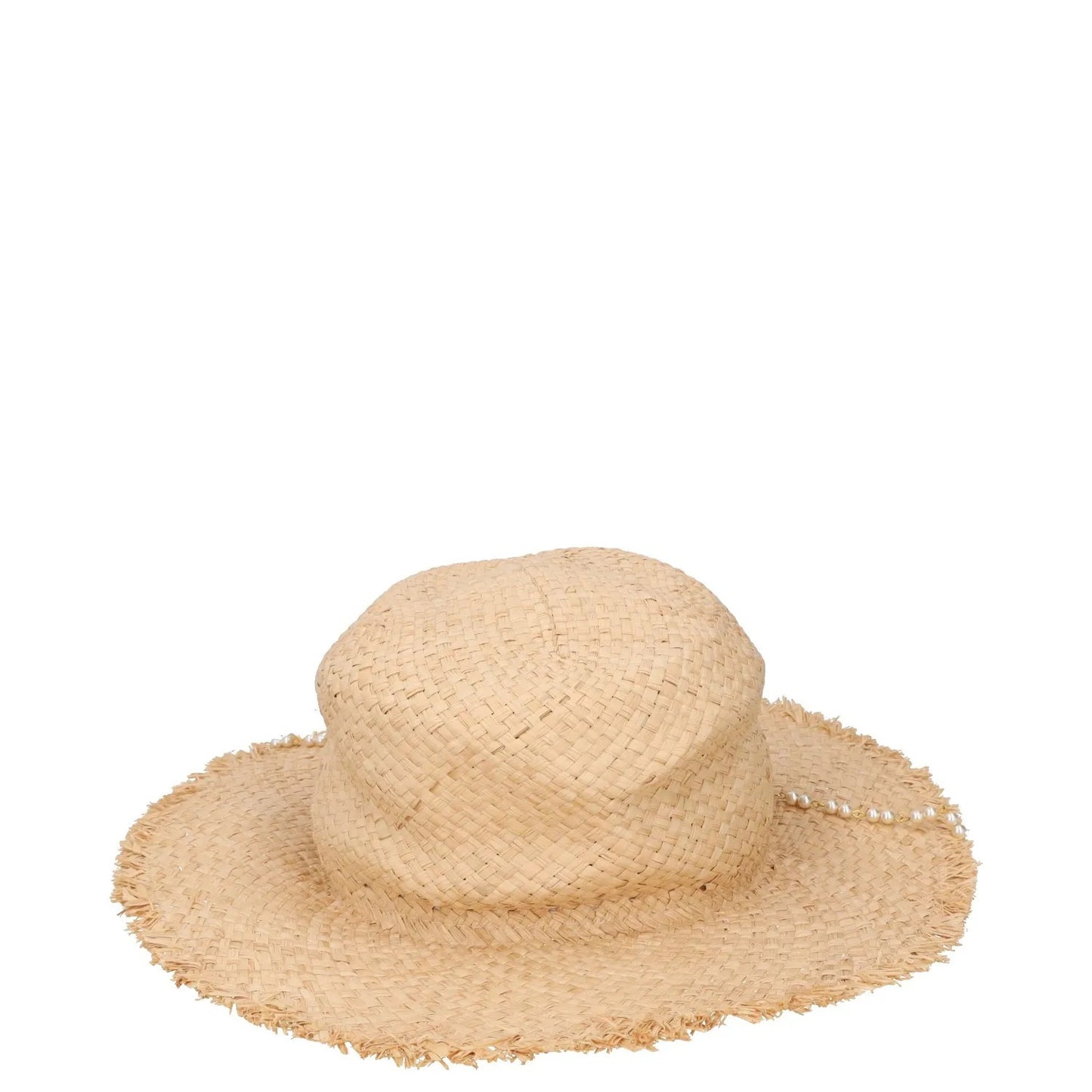 RUSLAN BAGINSKIY Womens Pearl Chain Frayed Fedora Hat Straw Beige Size S RRP 360 — View 4