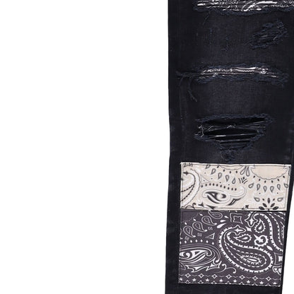 AMIRI Mens Vint Bandana Artpatch Skinny Jeans Black Embroidered Size 31 RRP 1290 — View 6