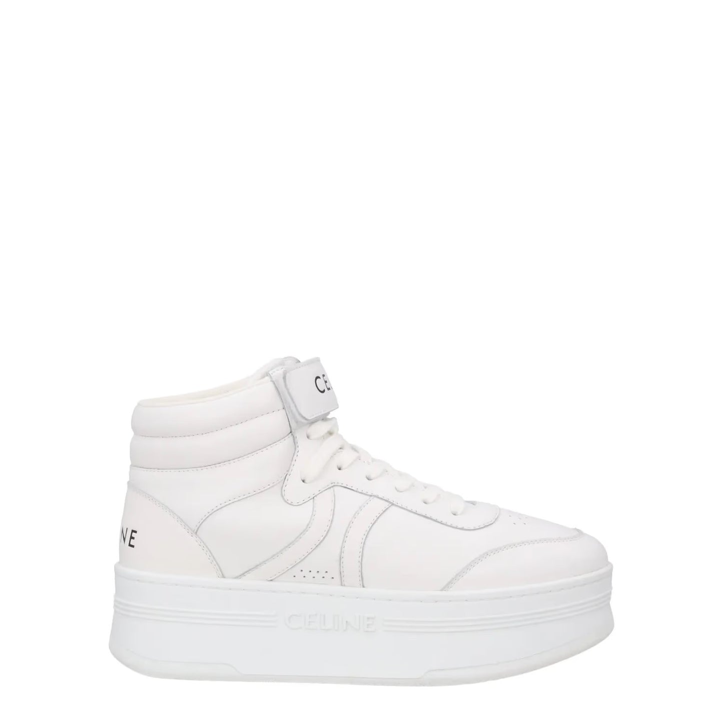 CELINE Womens Mid Lace-Up Sneakers Scratch Leather High Tops White UK 7 RRP 740
