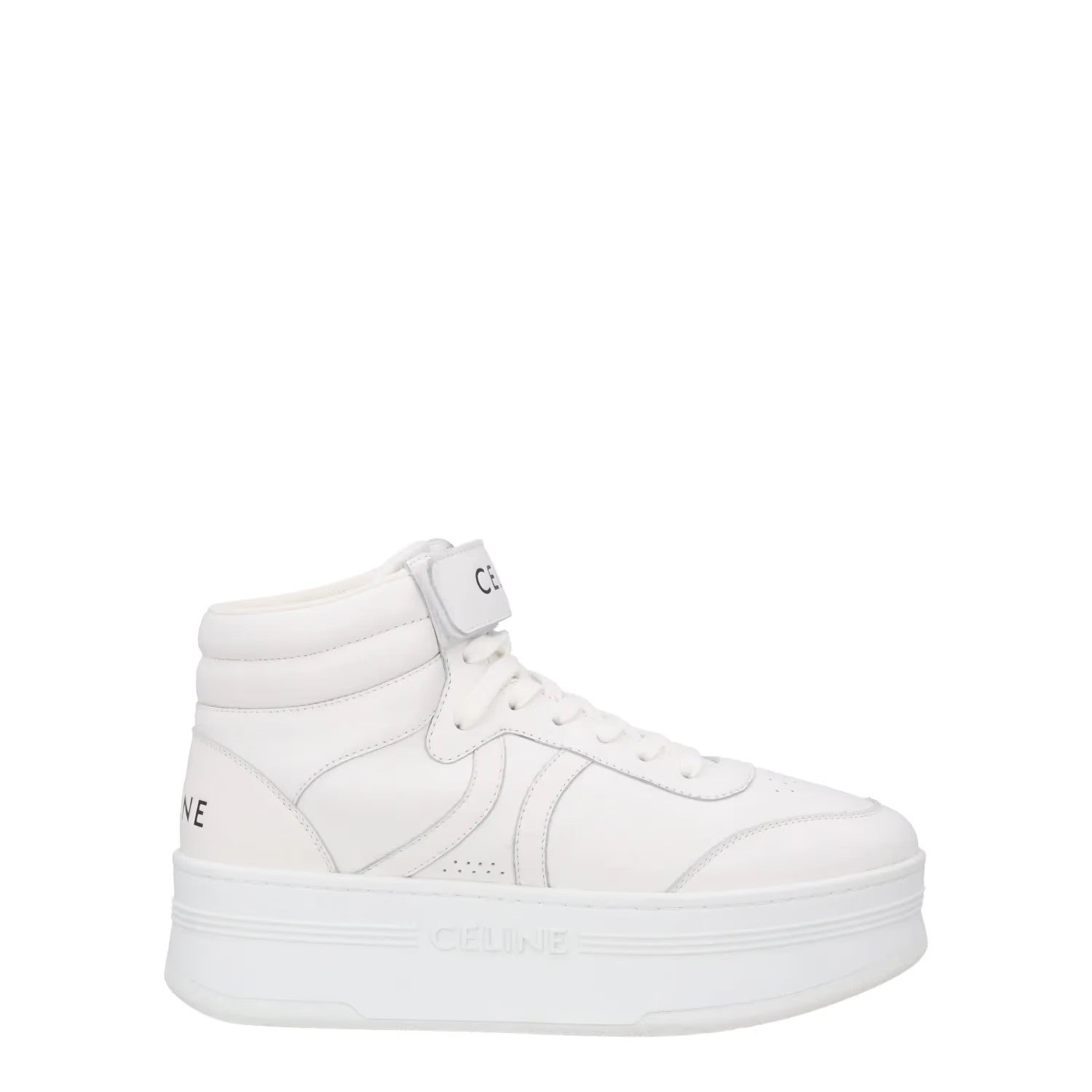 CELINE Womens Mid Lace-Up Sneakers Scratch Leather High Tops White UK 7 RRP 740