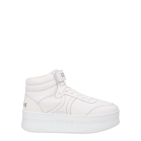CELINE Womens Mid Lace-Up Sneakers Scratch Leather High Tops White UK 7 RRP 740