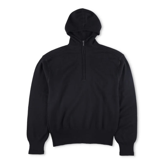 BURBERRY Mens Hoodie Quarter Zip Hooded Long Sleeve Black Wool Pullover M RRP990