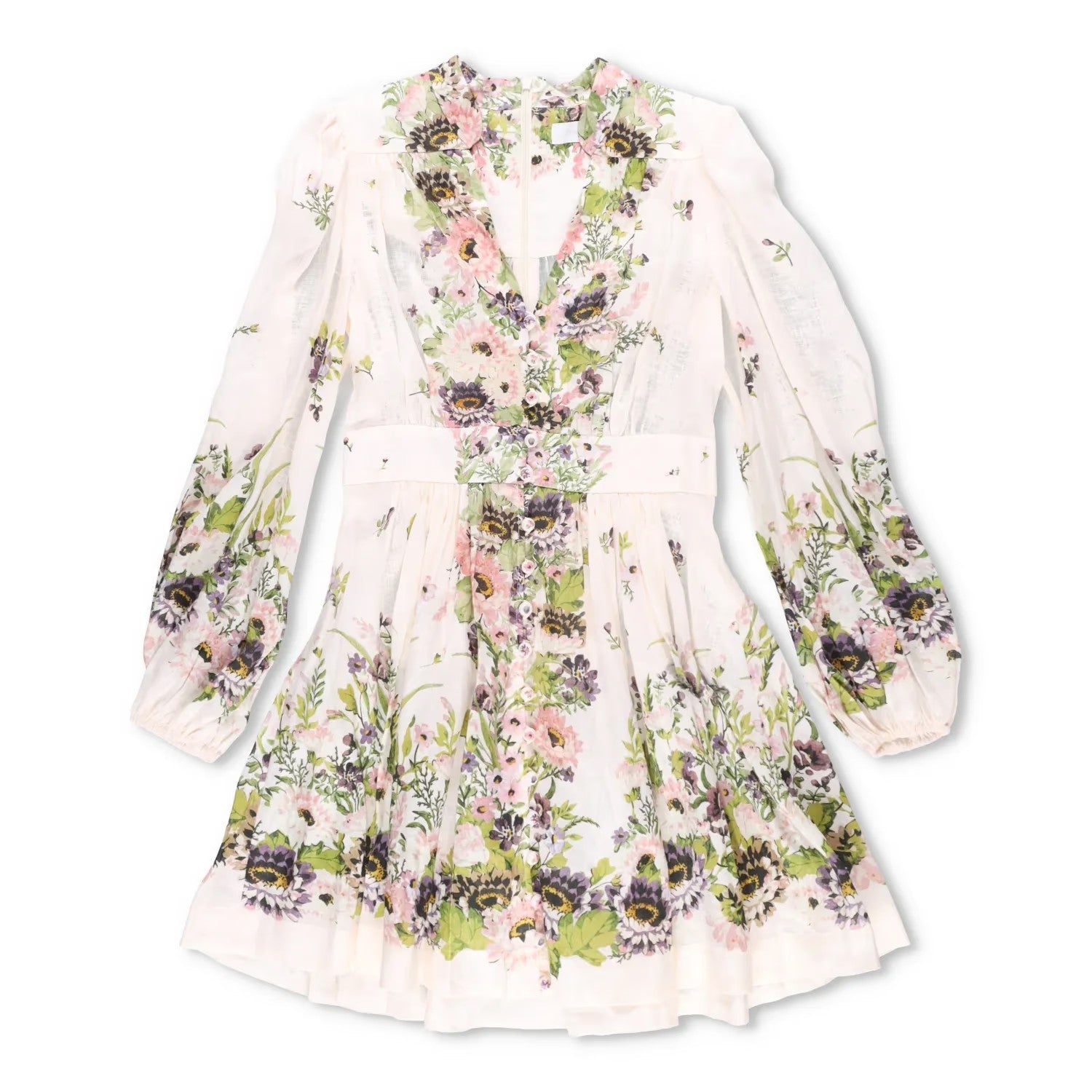 ZIMMERMANN Womens Halliday Long Sleeve Plunge Print Mini Dress Multi 1 RRP 695